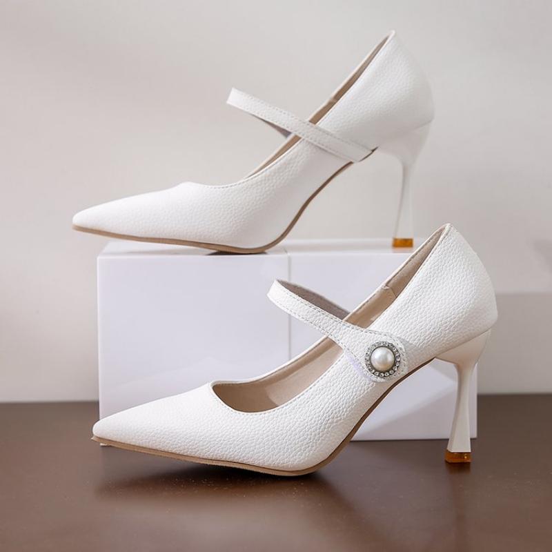 Spring and Summer Women's Casual High-heeled Shoes Leather Shoes Temperament Comfortable Wear-resistant High Heels