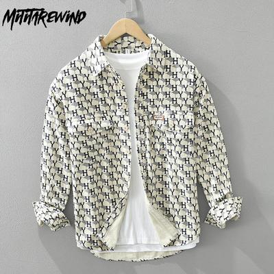 Nowa Moda Męskie Koszule z Długim Rękawem Wiosna i Jesień Streetwear Luźny Top Podwójna Kieszeń Koszule z Nadrukiem 100% Bawełna Miękka Casualowa Odzież Męska