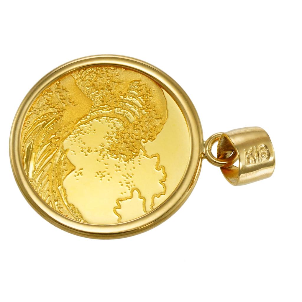 24 Karat Reingold Münzanhänger Katsushika Ansichten des Roten Berges 18 Karat Einfach Graviert [SPERANZA] Oberteil, Hokusai, Sechsunddreißig Ansichten des Fuji, Fuji, Ukiyo-e, 1/25 Unze, Fassung,