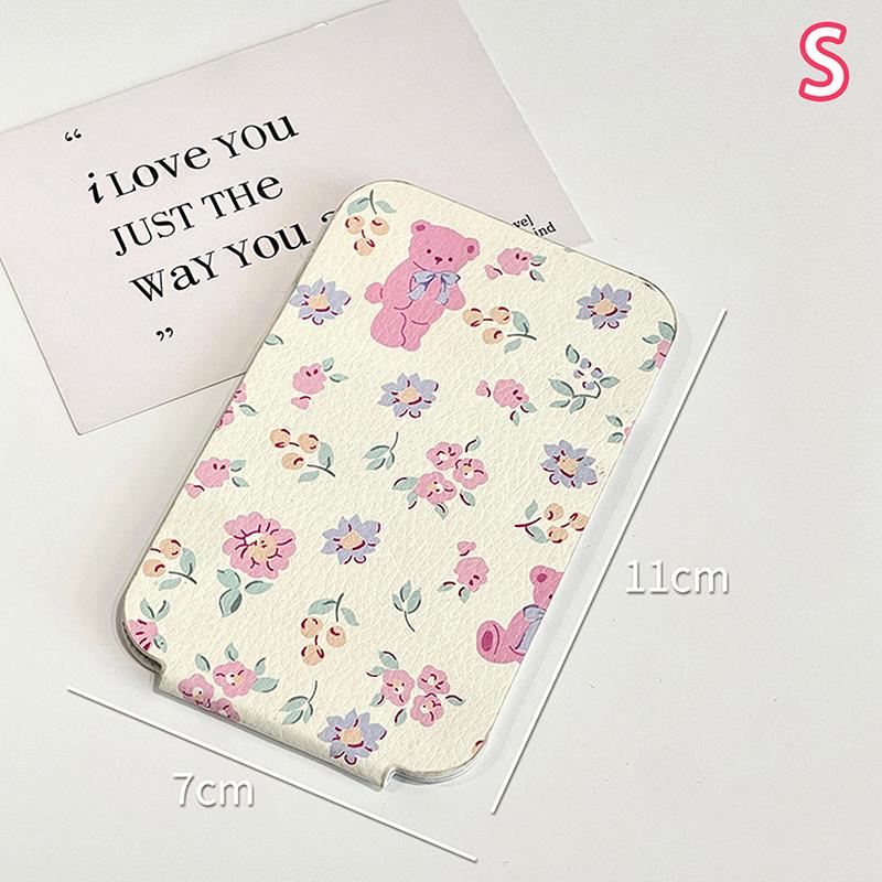 Folding Makeup Mirror High-Quality Portable Desktop Makeup Mirror Single-Side Creative Women Floral Bear Standing Makeup Mirror