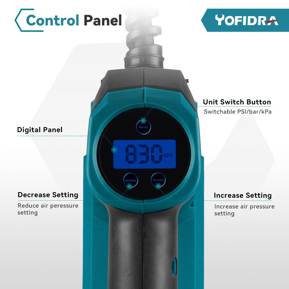 Yofidra Kabellose elektrische Luftpumpe Hochdruck mit Digitalanzeige Tragbare wiederaufladbare aufblasbare Autopumpe für Makita 18V Akku