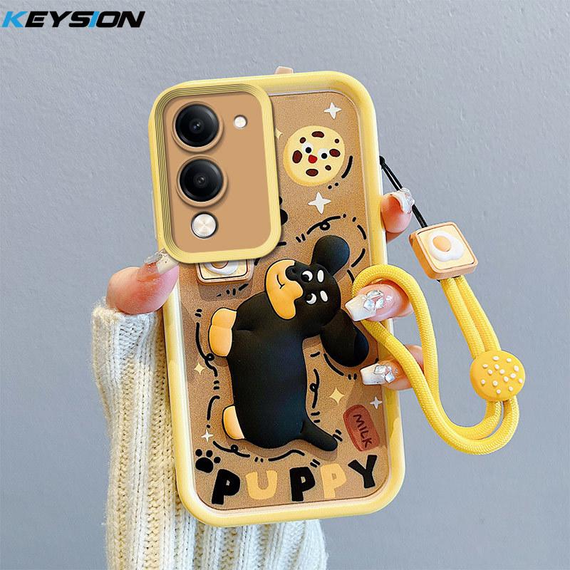 KEYSION Shockproof Case for VIVO Y04 with Lanyard Soft Silicone Cute 3D Cartoon Doll Phone Cover for VIVO Y29s 5G