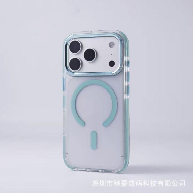 Two-color ice color magnetic suction suitable for iPhone17promax mobile phone case Apple 16 metal lens simple anti-drop cover