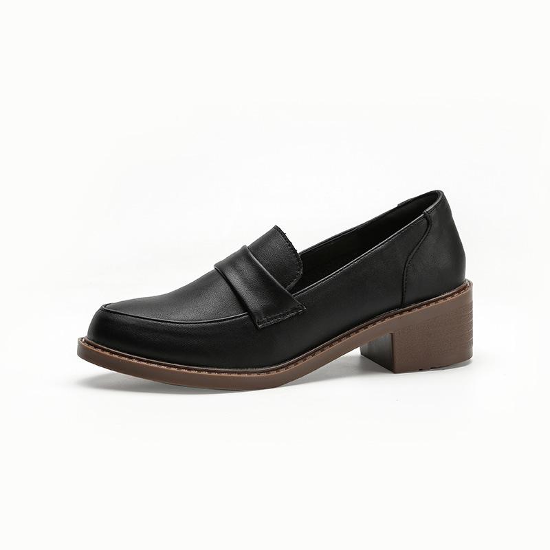 

Кожаные туфли на плоской подошве для женщин Huizhou Su Yinyin, такие же мокасины, толстый каблук, британский стиль, мягкая подошва, маленькие кожаные туфли для женщин 34 чёрный