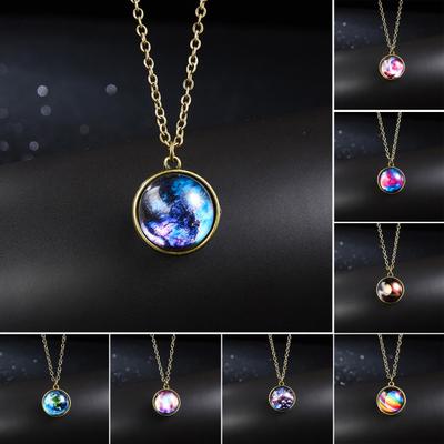Pendant Necklace Personality Double Sides Glow In The Dark Vintage Colorful Galaxy Glass Ball Necklace Jewelry Accessory