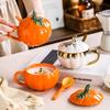 Cross-border Pumpkin Cup Cup Creative Water Cup Ceramic Oat Breakfast Cup High Value Mug with Lid and Spoon Bowl Cup