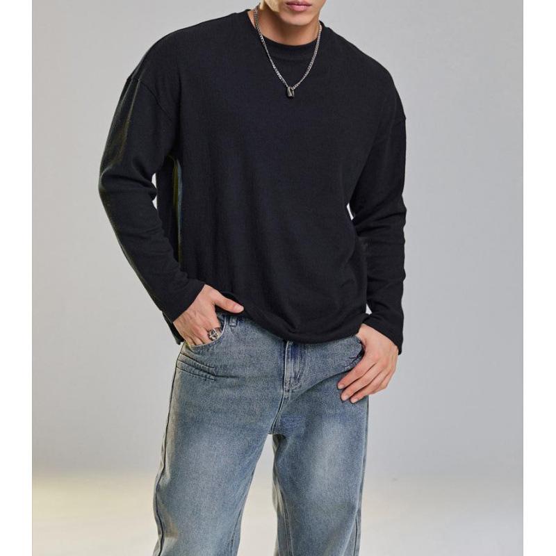 

Men s Loose Fit Long Sleeve Crew Neck Sweatshirt Casual Drop Shoulder M чёрный