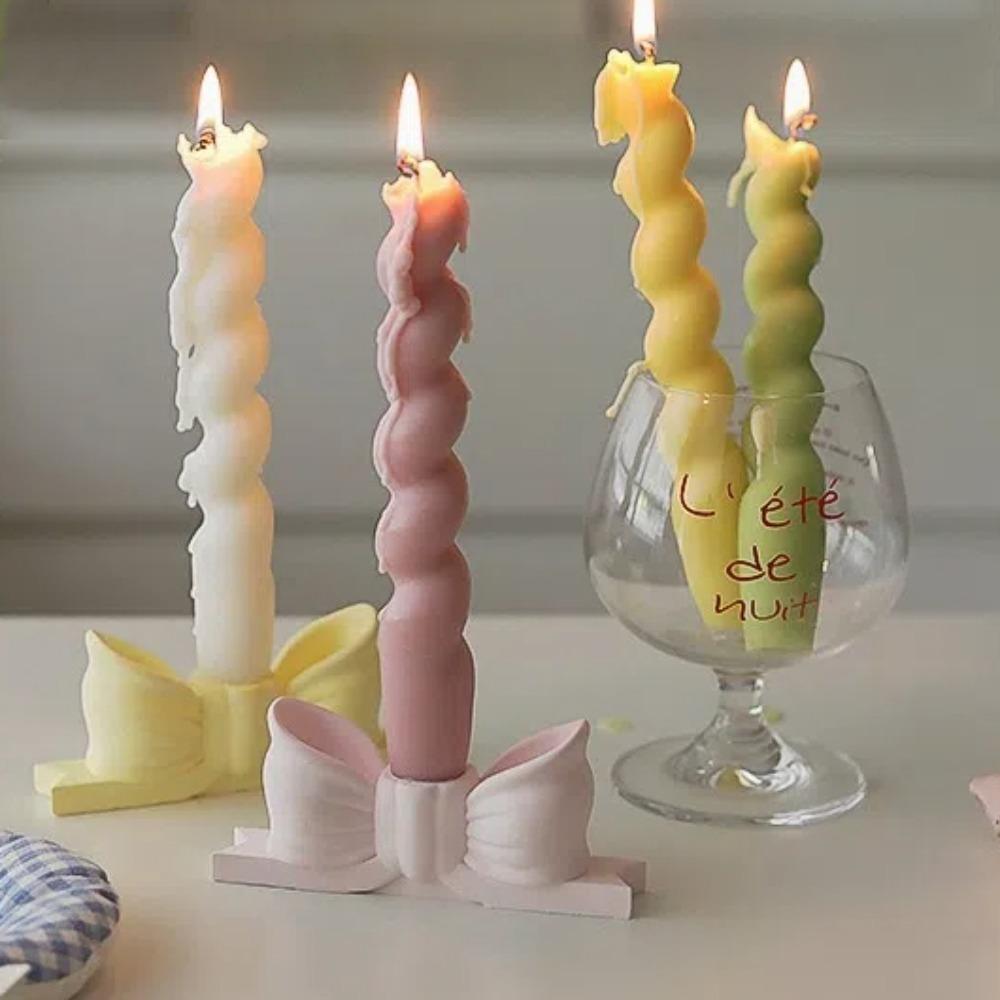 Ins Style Long Candle Candlestick Bow Shaped Mini Candle Stands Creative Bow Candle Holder