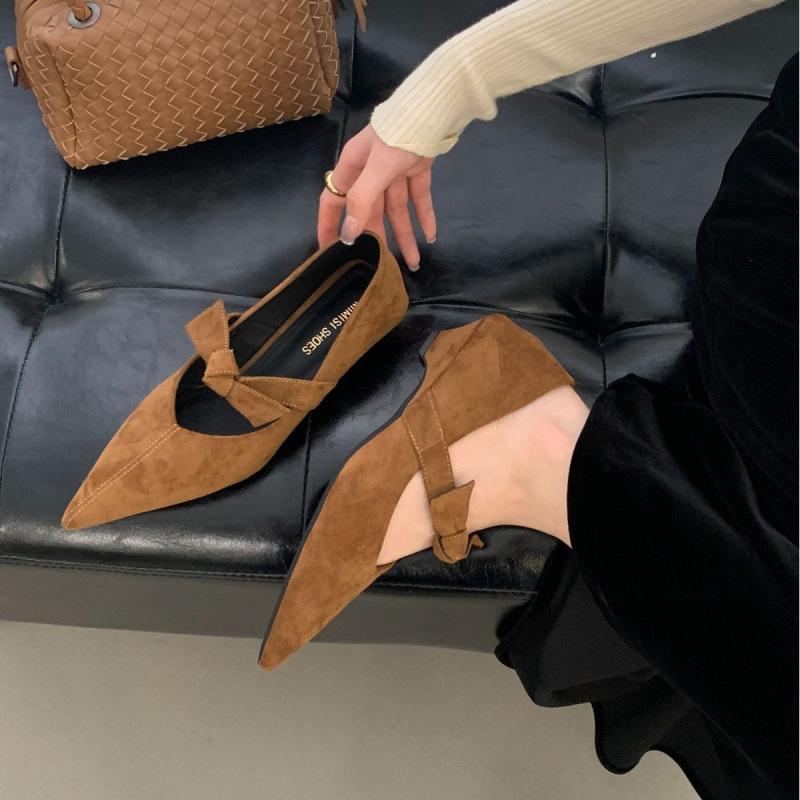 French Thick Heel Pointed Suede Mary Jane Shoes Women's 2025 Spring and Autumn New Evening Breeze with Skirt Low Heel Single Shoes Women's Shoes