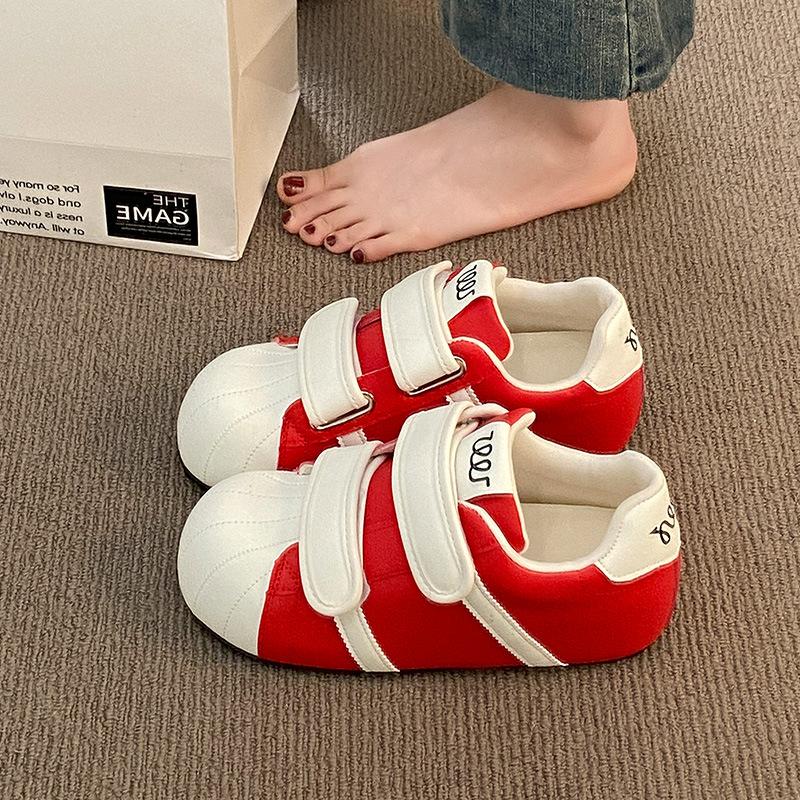 Red Retro Velcro Versatile Platform Agande Training Shoes Women's New Autumn Non-slip Lightweight Board Shoes