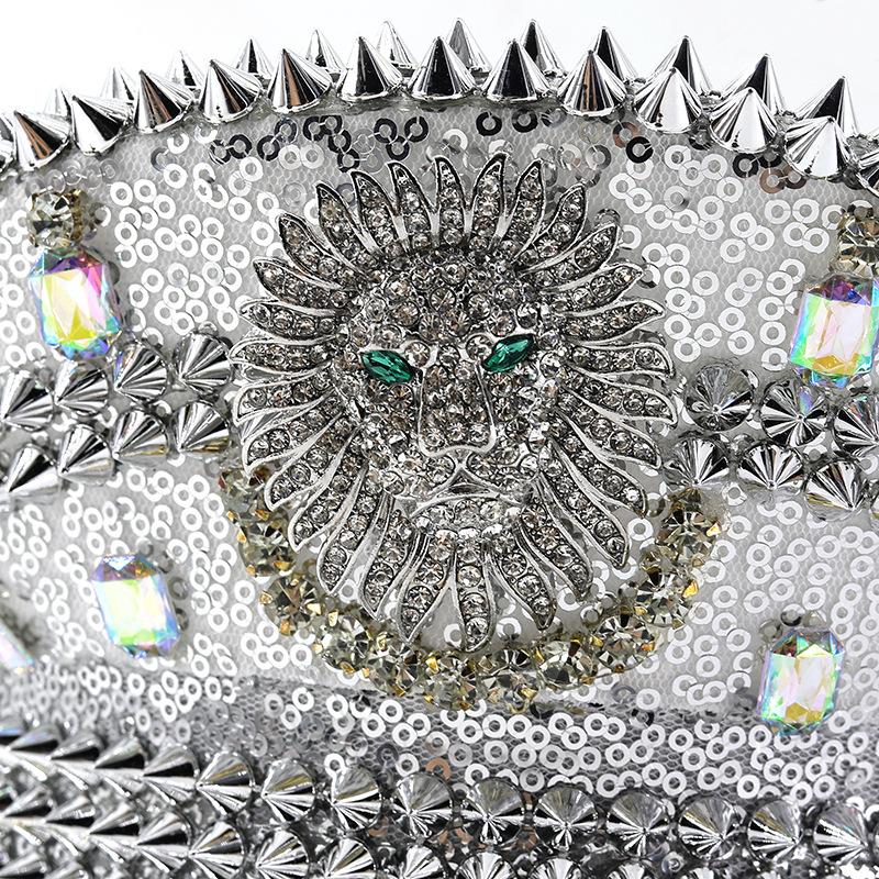 Silver Sequins Festival Show Hot Diamonds Versatile Rhinestones Navy Hat Party Orgy Birthday Wedding Big Block Hat