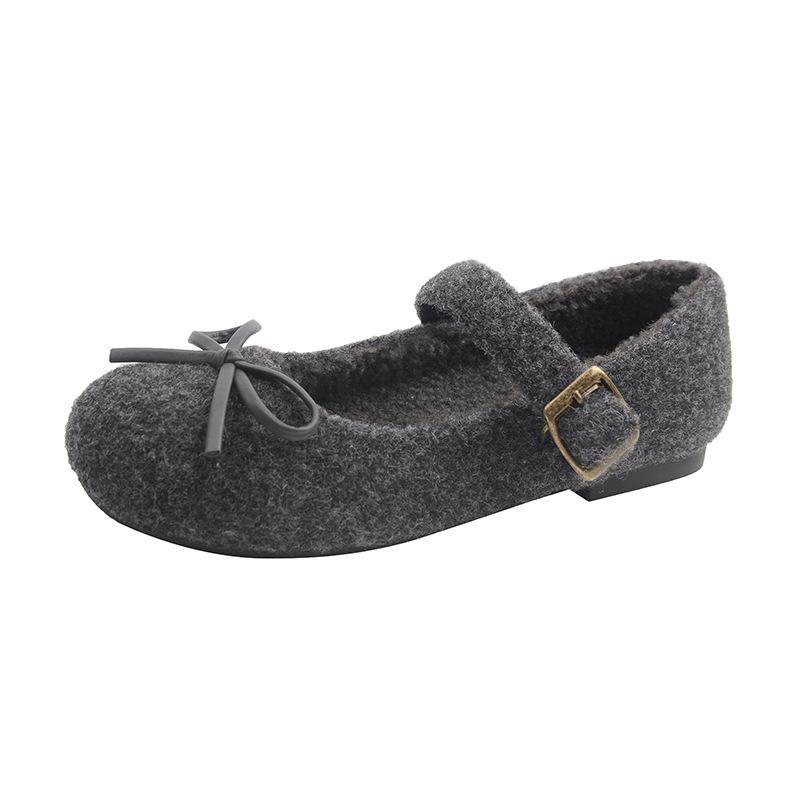 70820 feet wide feet fat large size women's shoes cotton single shoes velvet warm Mary Jane shoes soft sole bow flat shoes