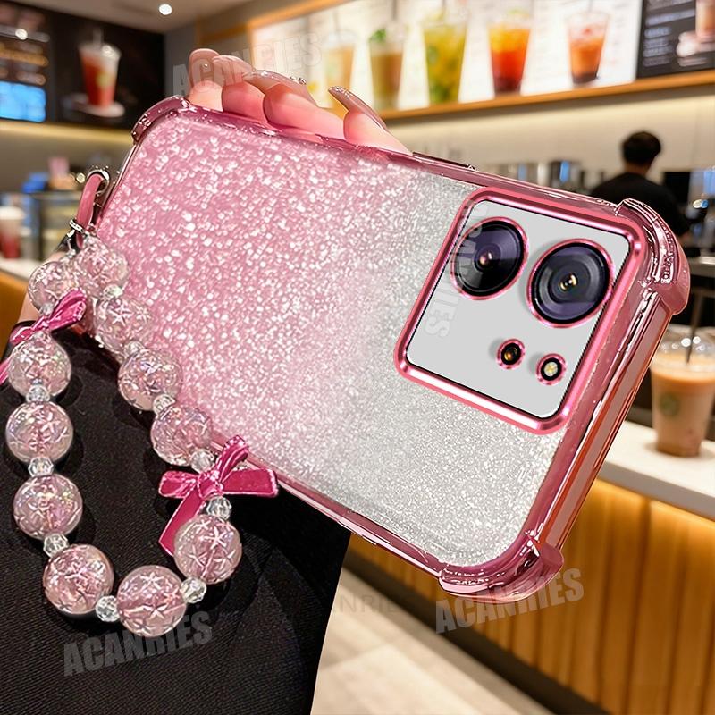Xiaomi13t Luxury Star Lanyard Chain Plating Glitter Shockproof Silicone Case For Xiaomi Mi 13t Pro 13tpro Mi13t Soft Back Cover