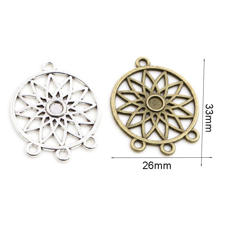 10pcs Metal Round Flower Charms Pendant with 3 Loops Connector Tassel Pendant 33x26mm DIY Jewelry Making Findings Accessories
