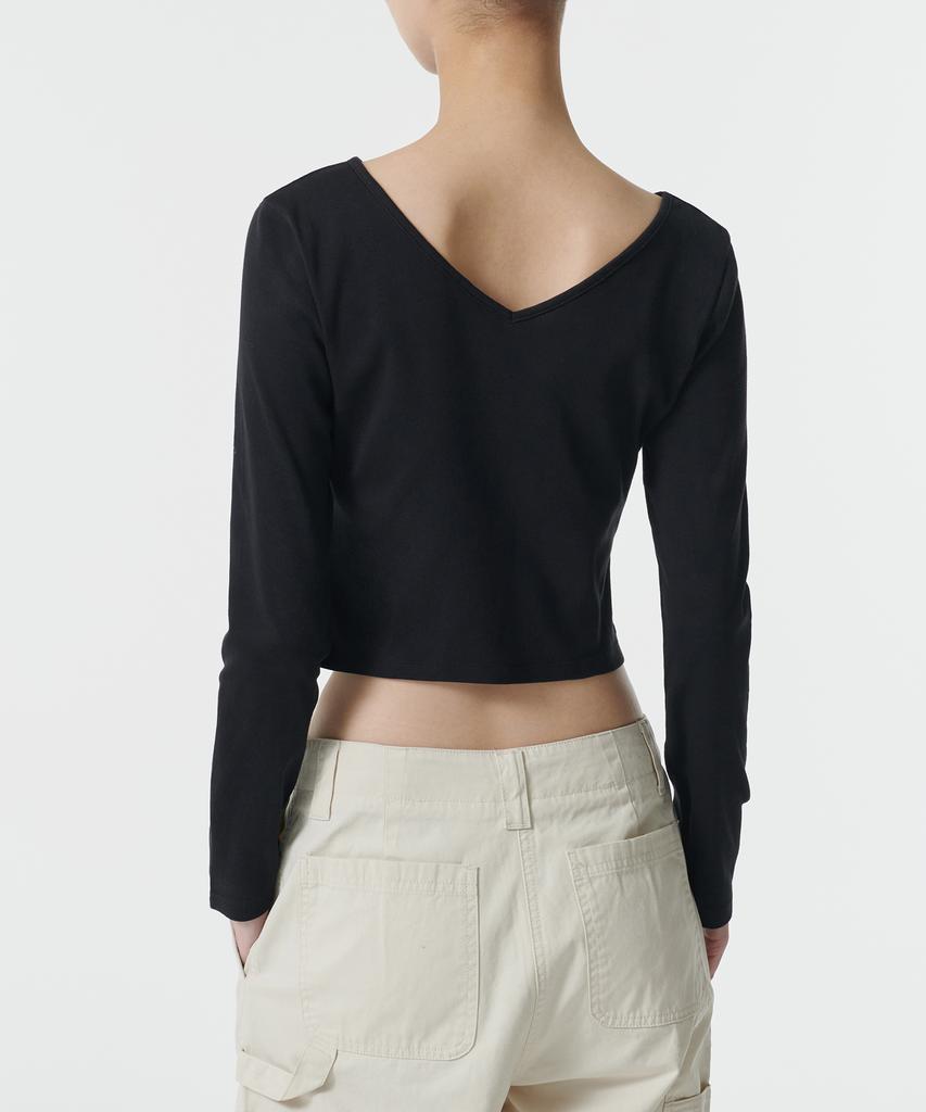MUSINSA STANDARD WOMAN Women'S Slim Crop Reversible Neck Long Sleeve T-Shirt [Black]