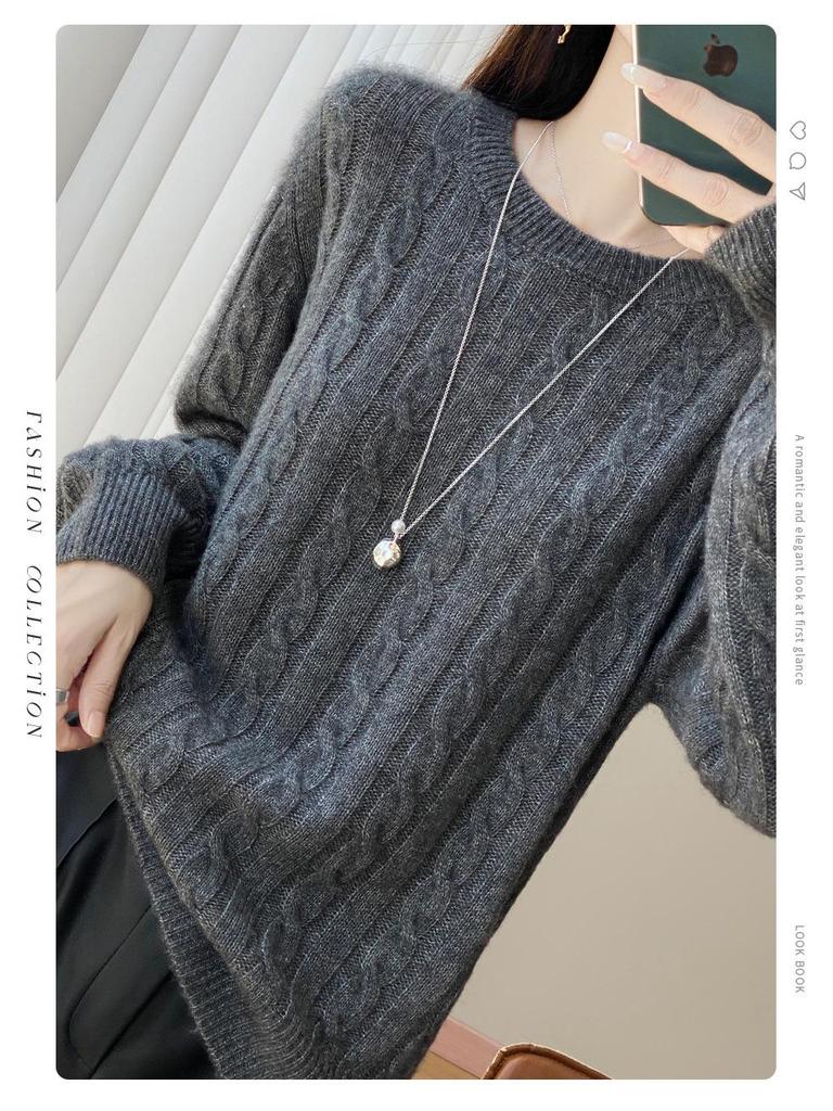 2025 Autumn/Winter Women's Loose Plus Size Round Neck Sweater - Long Sleeve Knitwear Top
