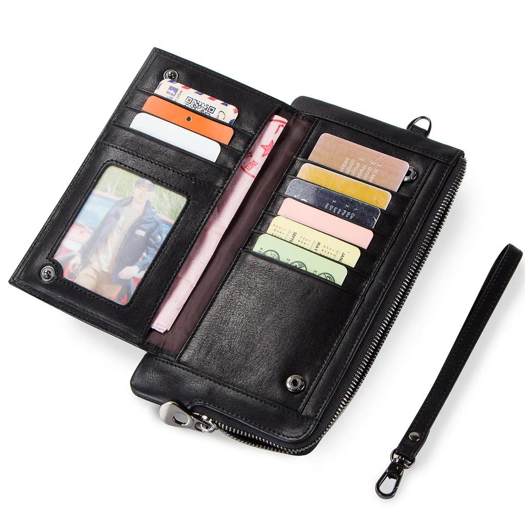 CONTACT'S Portafoglio da uomo in vera pelle RFID Porta carte da uomo lungo con pochette da uomo