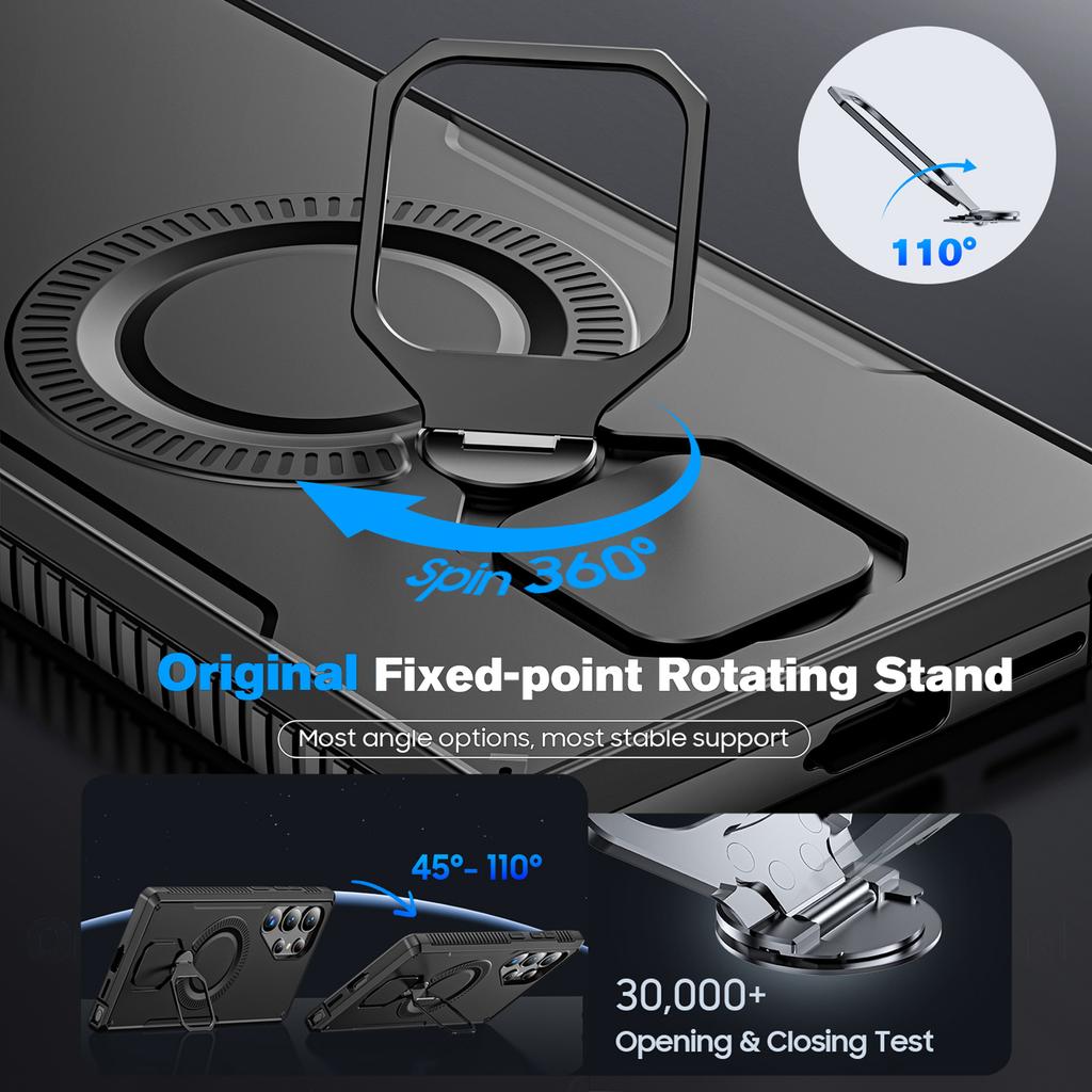 For Samsung Galaxy S25 Ultra With 360° Spin Stand,Military Grade Protection,Fit for Magsafe,Shockproof Case With Kickstand-Black