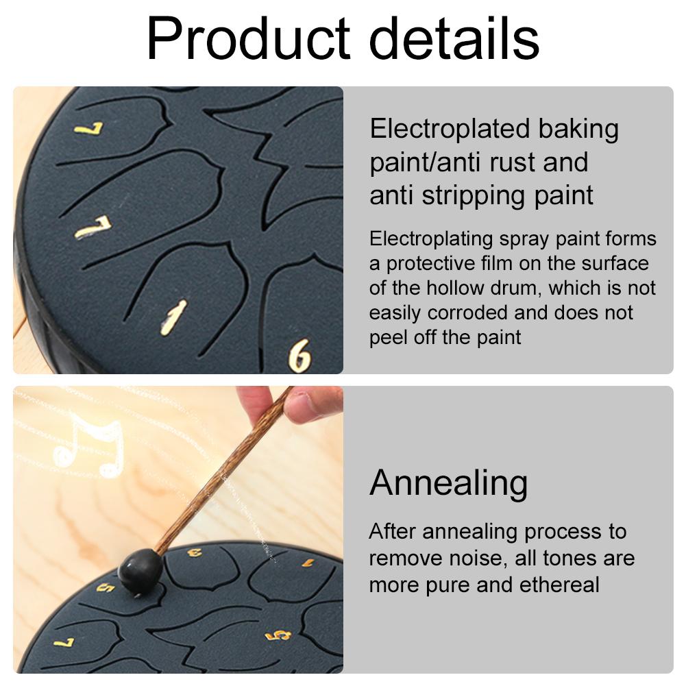 6 Inch 11 Notes Handpan Drum with Drum Bag Music Book Drum Mallets Percussion Instruments for Yoga Meditation Unique Gift