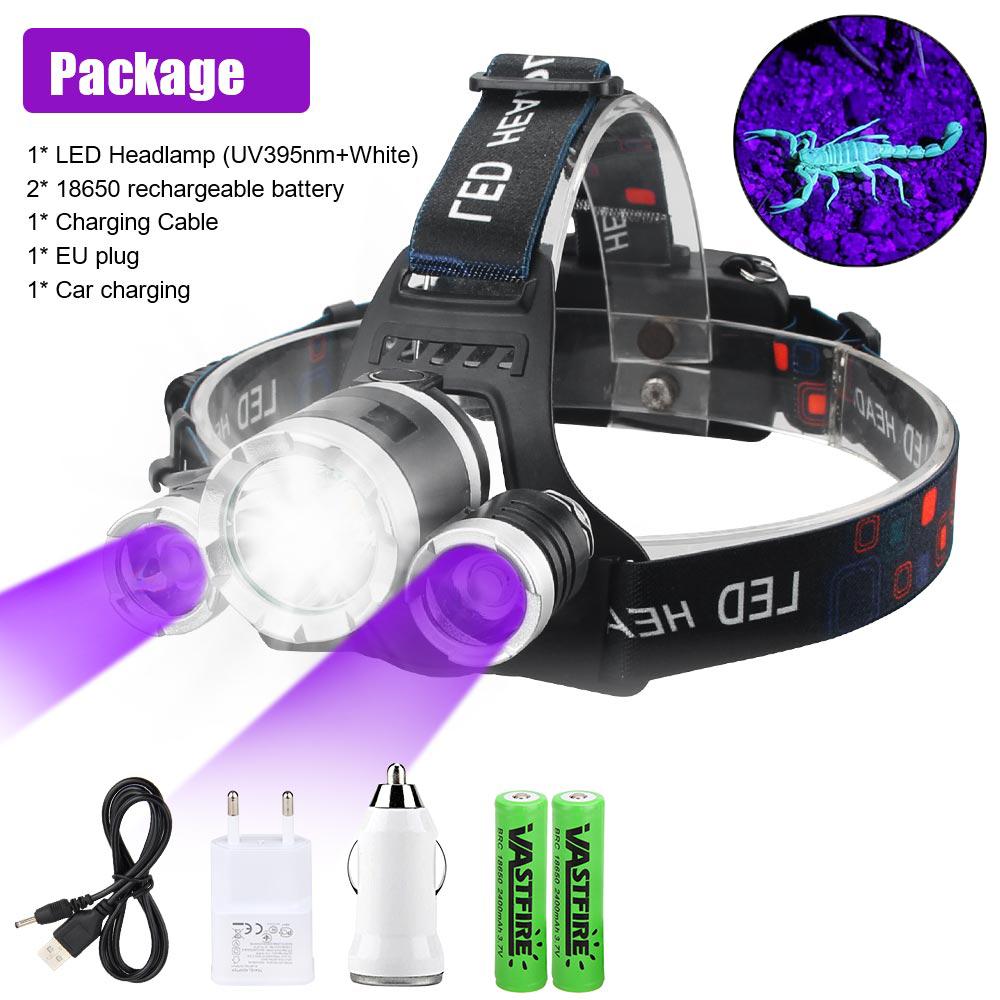 395nm UV Headlight Scorpion Catcher Red/Green Head Torch 4-Mode Waterproof Flash Head Lamp for Outdoor Camping Hunting Fishing