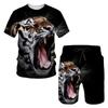 Men T Shirt 2 Piece Sets Summer Sportwear Outfits Vintage Letters Animal 3D Shorts Tracksuit Mens Streetwear Tiger Wolf Pattern Tee Set