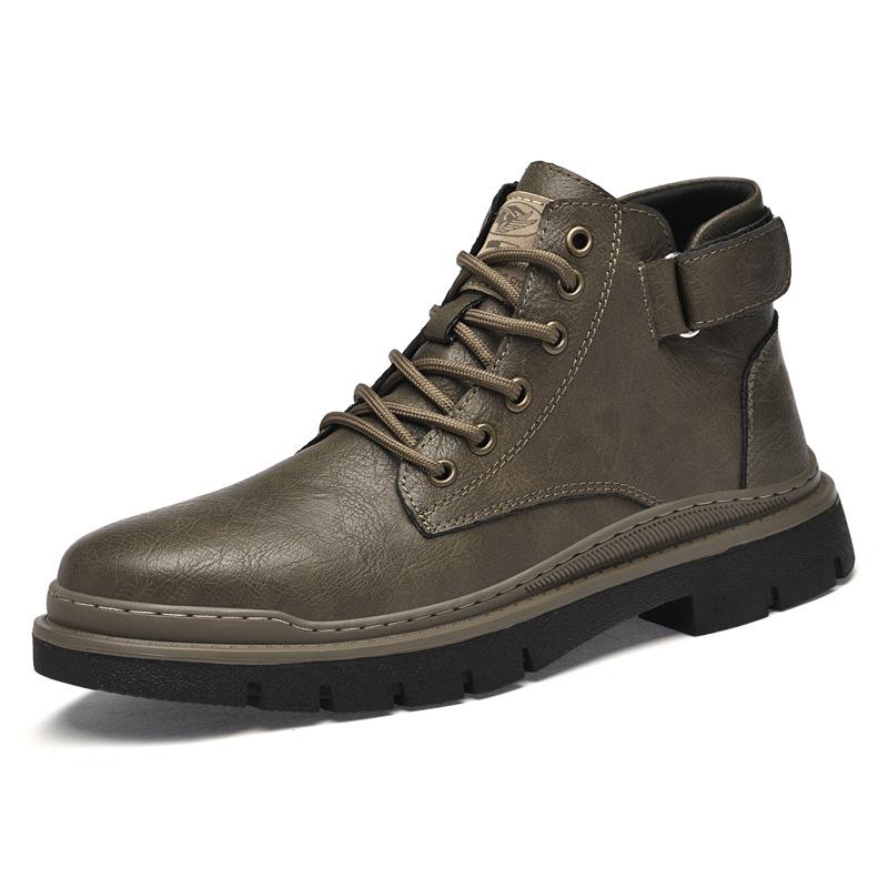 Men's High-Top Lace-Up Leather Work Boots - Autumn/Winter Casual Short Boots