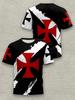 Herren Vintage Kreuz T-Shirt - Ganzkörper Retro Print Kurzarm Rundhals Lässiges Oberteil in Schwarz/Weiß/Rot Geeignet für Freizeitkleidung, Fitnessstudio, Kirche