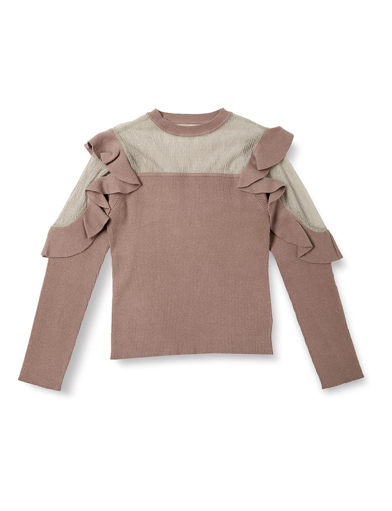 Lily Brown Tulle Combi Frill Knit Pullover LWNT194191 MOC Japan Size F Women's (Free Size)