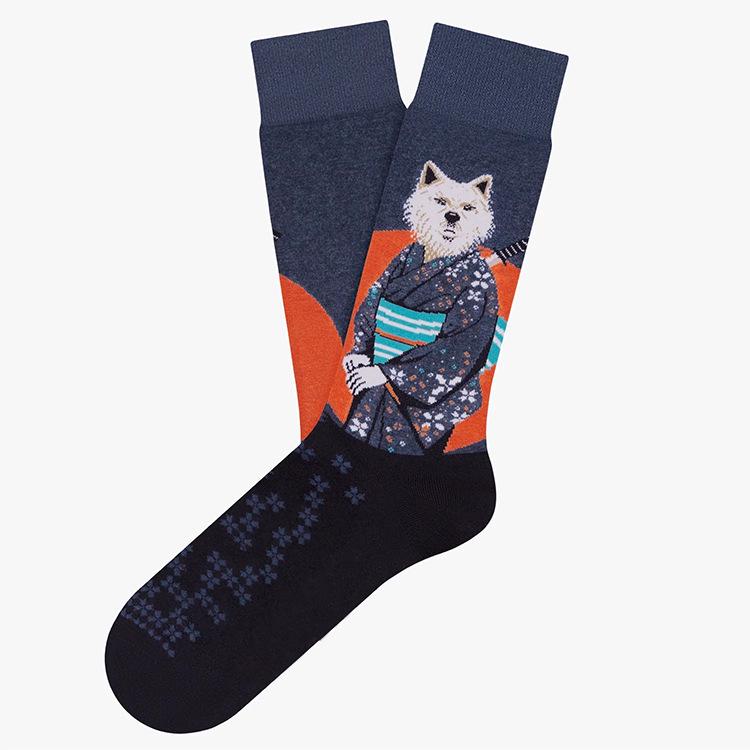 Trendige Jacquard Cartoon Hund Baumwollsocken - Mid-Tube Skateboard Mode für Paare
