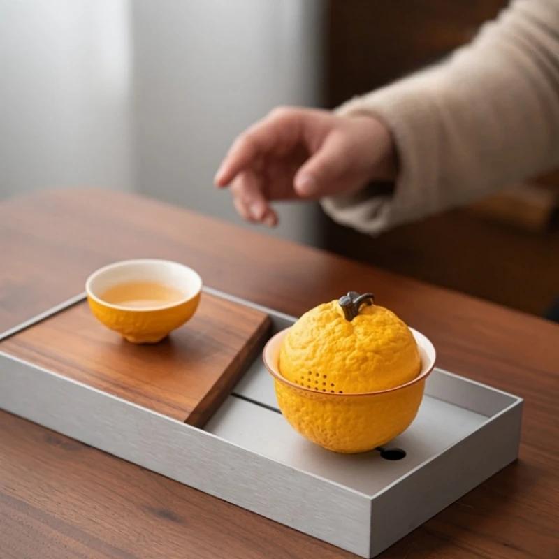 Bionic Orange Tea Tureen Outdoor Travel Portable Ceramic Kung Fu Tea Teaware Creative Camping Handmade Tea Brewer Gifts