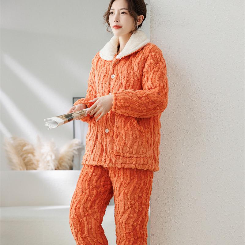 Women's Thick Flannel Pajamas - Plus Size, Wearable Outside or At Home, Autumn/Winter Set