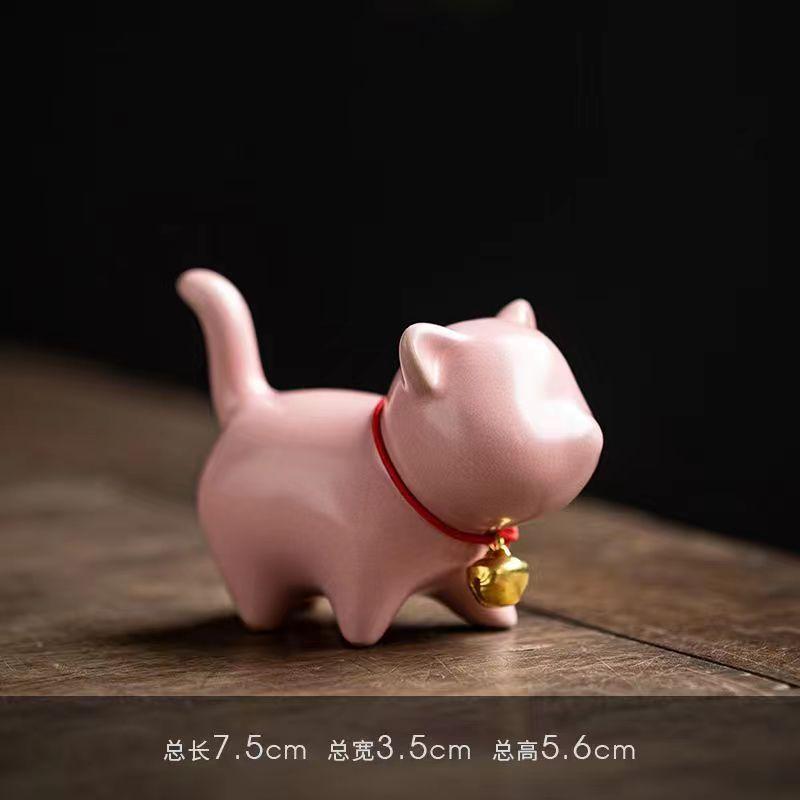 Ceramic Cat Sculpture Cartoon Bell Cats Tea Pet Teaware Accessories Home Office Teatable Micro-landscaping Decoration Pen Holder