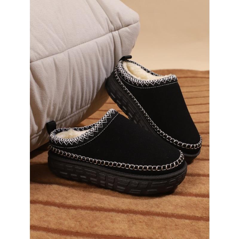 Women Plus Size Ankle High Platform Snow Boots Winter Lug Sole Slouchy Style Fleece Lined