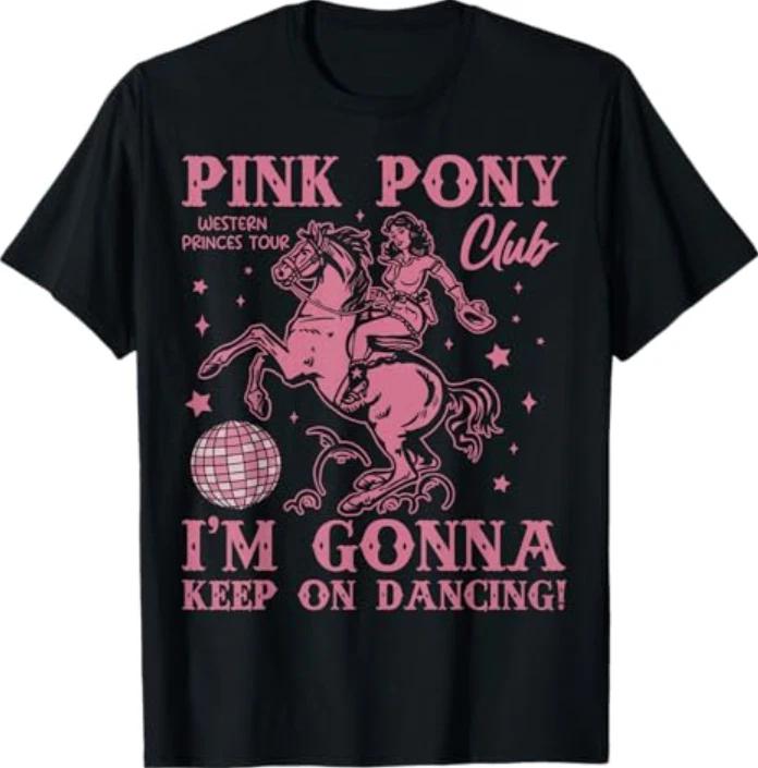 Cute Birthday Cowgirl Retro Pink Girl Pony Club T-Shirt L