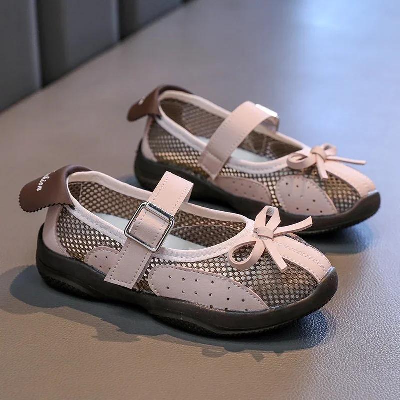 Children Mesh Shoes 2025 Summer New Patchwork Bowknot Girls Causal Shoes Breathable Non-slip Kids Fashion School Sports Sandals