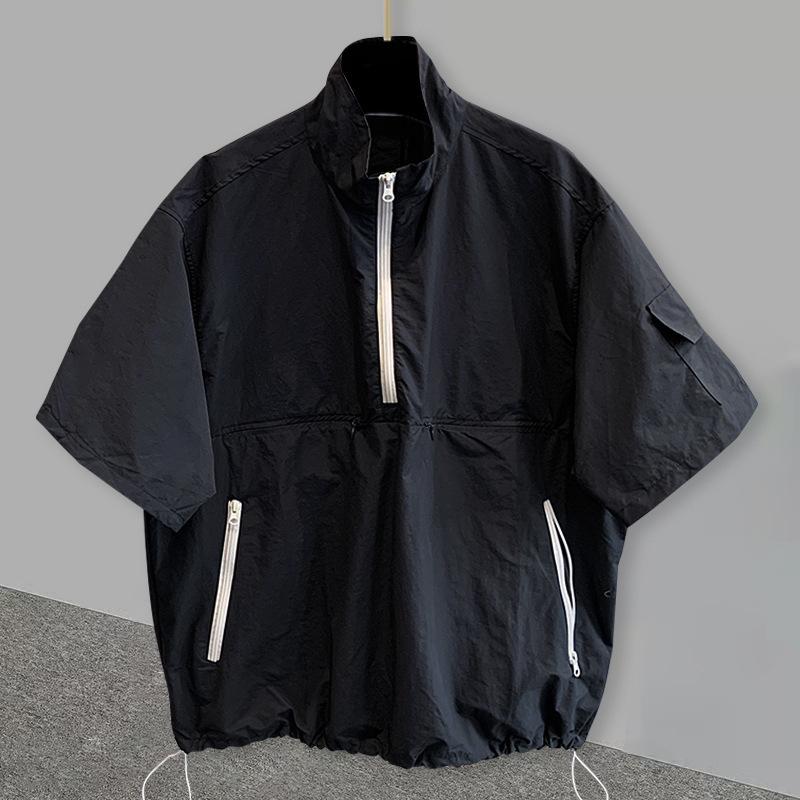 

Men s Black Half Zip Short Sleeve Jacket Casual Oversized Streetwear Windbreaker M чёрный