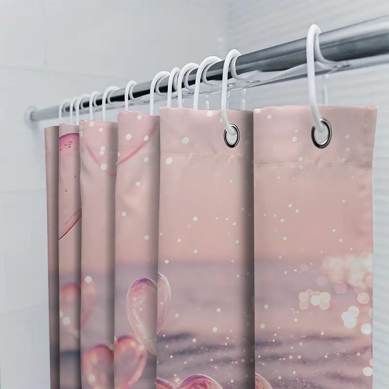 Romantic Pink Heart Shower Curtain For Bathroom Decor Waterproof And Durable Easy To Clean And Maintain To Install Wrinkle-Free
