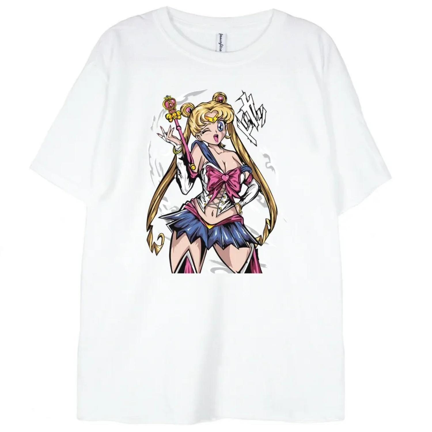 

2026 Cotton Sailor Moon Lost Americana Y2K Casual T-Shirt Men High Quality Parent-child Soft Fashion Comfortable Summer Tee S