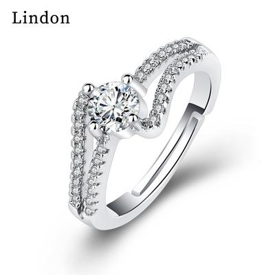 Lindon Classic Copper Alloy Zircon Ring Ladies Jewelry Wedding Promise Party Gift