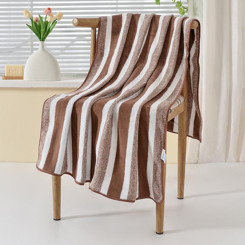 Coral Fleece Bath Towel Wide Striped Large Towel Large Bath Towel Absorbent and Thick Bath Towel 1pc