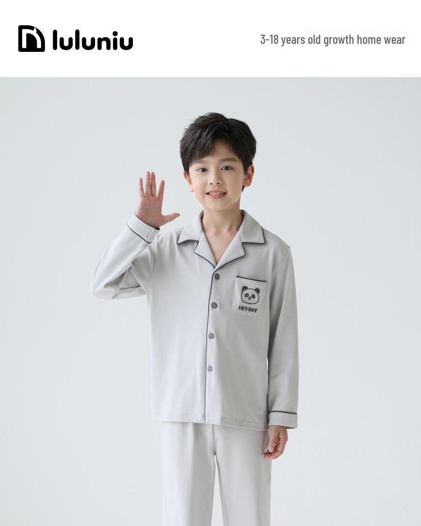 Lulu Cow 2025 Spring & Autumn Boys' Cotton Pajama Set - Long-Sleeved for Kids