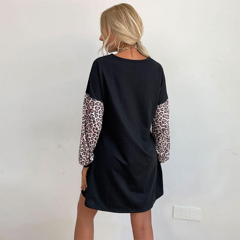 Confort Casual și Versatilitate Haine de Toamnă Pulover Larg Leagăn Color-block Imprimeu Leopard Rochii Sweatshirt