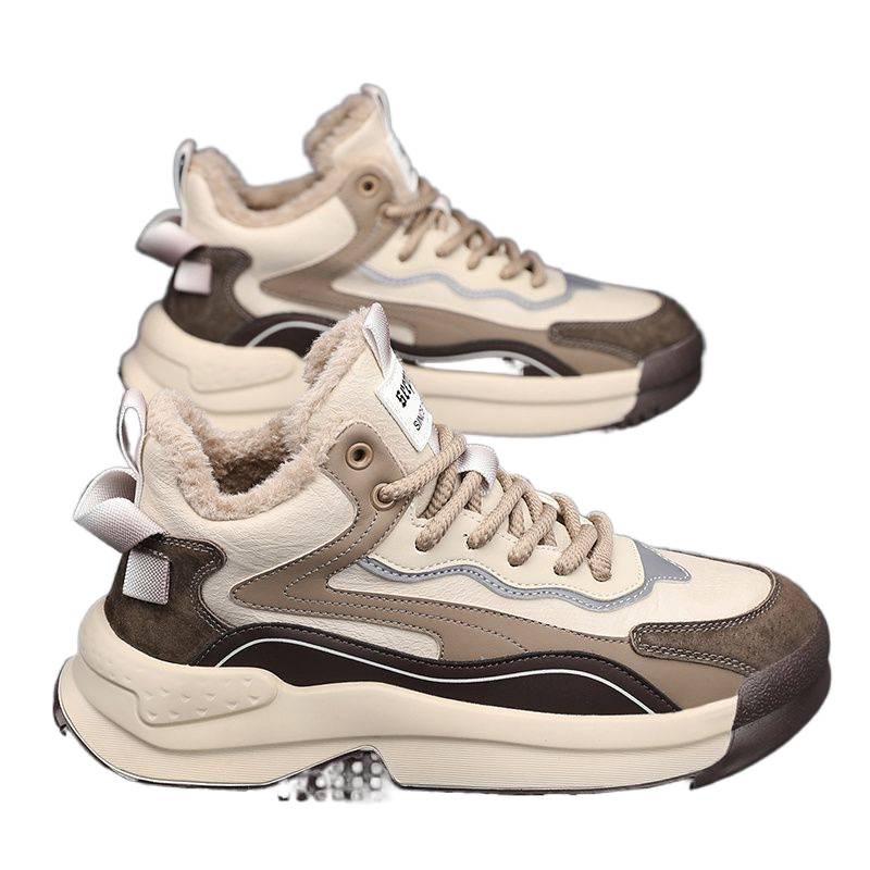 Adidași de iarnă înalți pentru bărbați - Bumbac, căptușiți cu catifea, groși, călduroși, cizme de zăpadă cu blană integrată