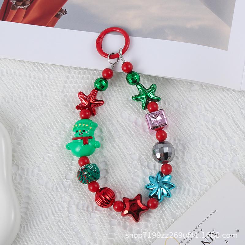 New High-End Christmas Beaded Phone Lanyard with Snowman and Tree Keychain, Festival Hanging Ornament, Bag Pendant