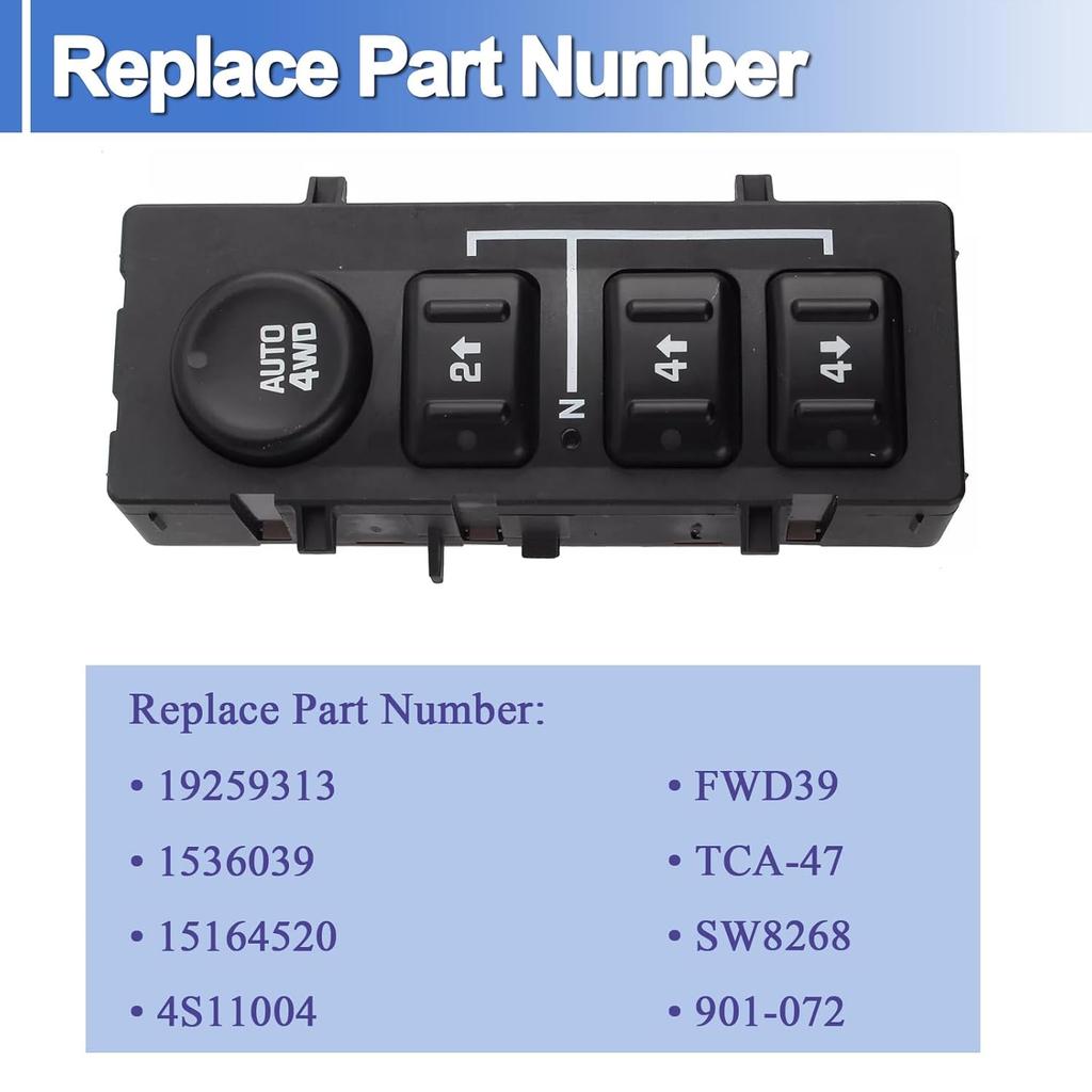 19259313 4WD 4x4 Transfer Case Button Switch Fits for Cadillac Escalade Chevrolet Silverado Avalanche Suburban Tahoe GMC Sierra Replace 1536039,