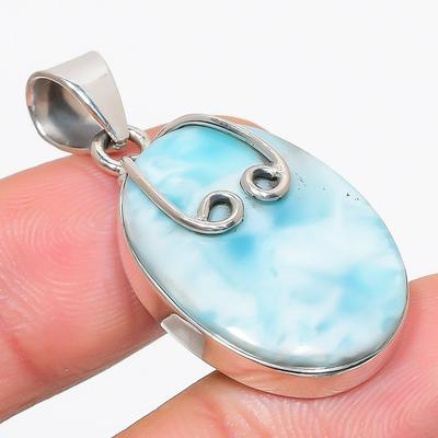 Natural Republic Larimar Gemstone 925 Solid Sterling Silver Pendant 1.75" U5t68