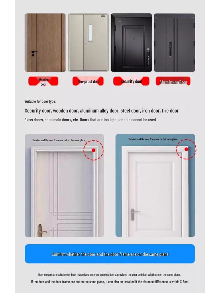 Automatic Hydraulic Door Closer with Rebound for Fire Doors - No Drilling Required
