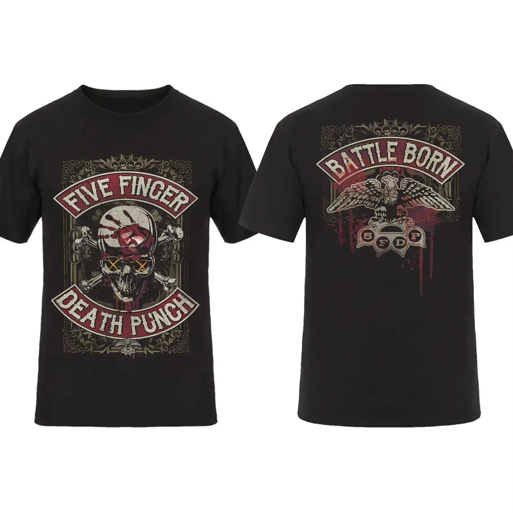 

2025 Fashion Men T Shirt Double-sided Biker Skully Black By Five Finger Death Punch T-shirt Graphic Youth Cloth Streetwear S-3XL 4XL