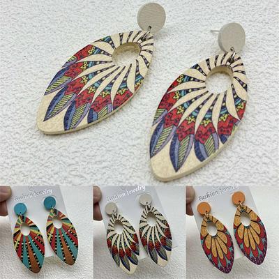 Ozdoba Biżuteria Drewniane Kolczyki Geometria Styl Bohemian literatura i sztuka Retro Kolczyki