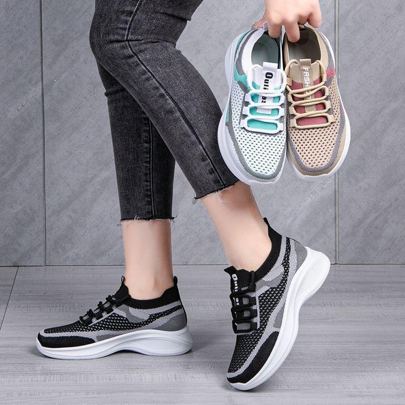 Women's Shoes Summer New Versatile and Comfortable Casual Knitted Mesh Breathable Board Shoes Casual Shoes Mesh Shoes Lace-up